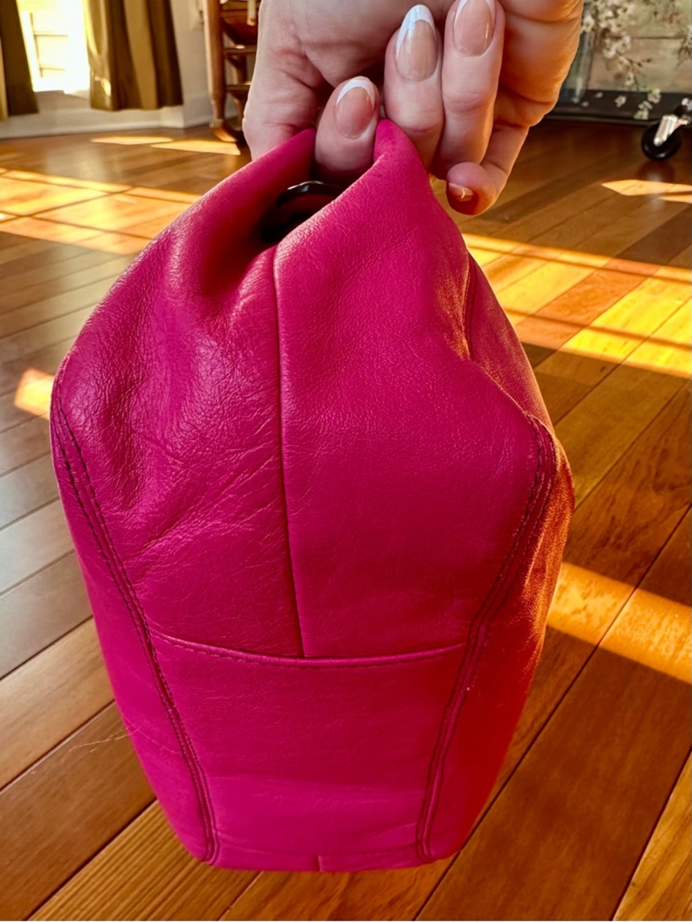 Coach Ashley Leather Hobo Shoulder Bag in Fuchsia with Tan Satin Interior - Picture 7 of 14